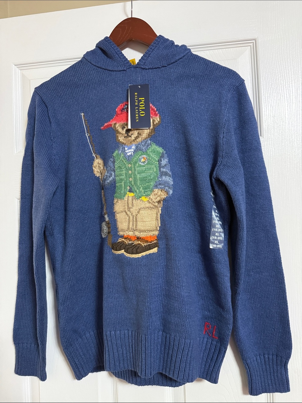 Polo by Ralph Lauren Navy Crewneck Bear Knit Sweater with Hood XL(18-20)